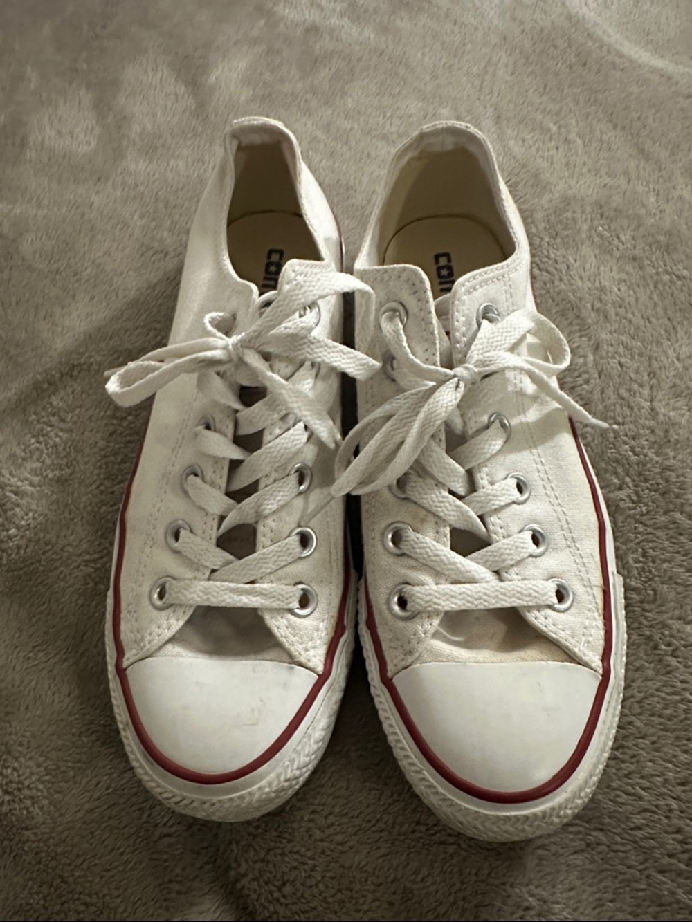 Converse White Canvas Low-Top Sneakers with Red and Blue Trim